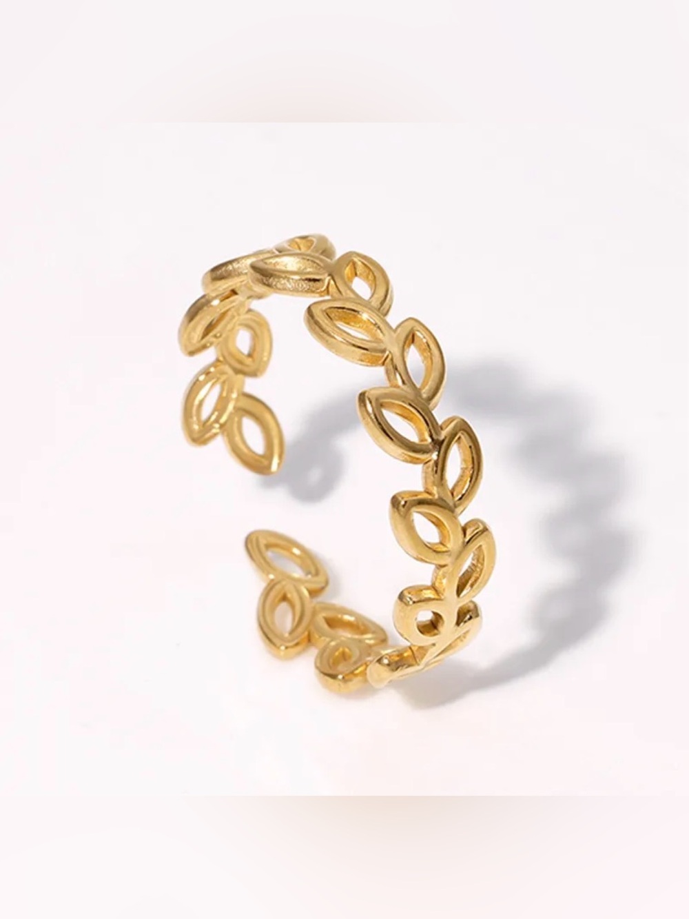 Gold Leaf Open Adjustable Ring | PVD-Coated Stainless Steel